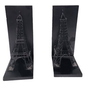 3D Eiffel Tower Bookends Pair Wood Metal Historical Wonders Collection